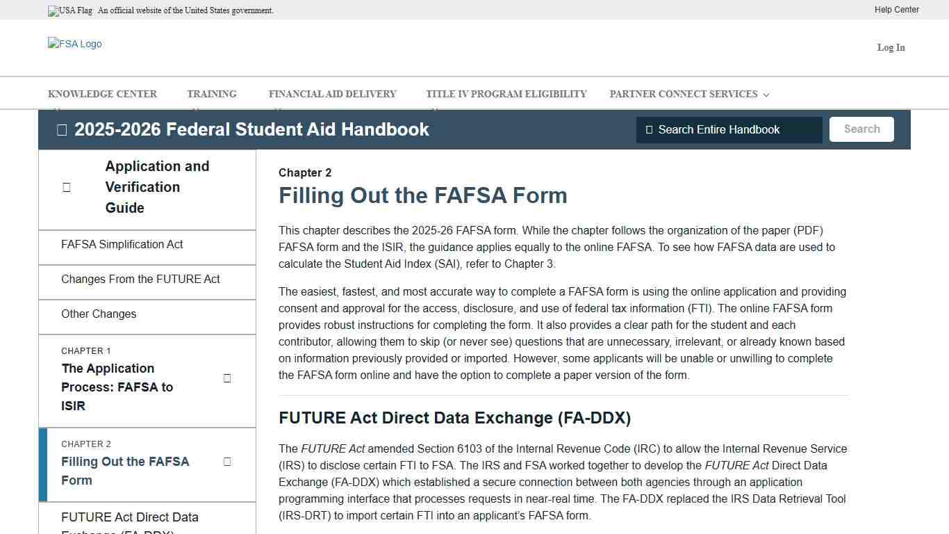 Filling Out the FAFSA Form 2025-2026 Federal Student Aid Handbook